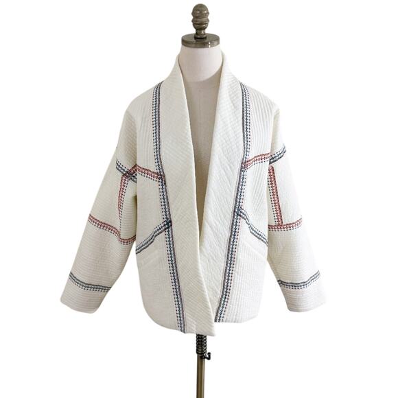 BlankNYC Cream Open Front Quilt Kimono Jacket Women's Size Small Oversized Fit - Picture 10 of 11